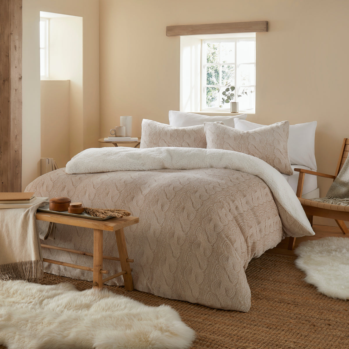 Cable Knit Duvet Cover Set by Fusion Snug in Natural Ulster Weavers