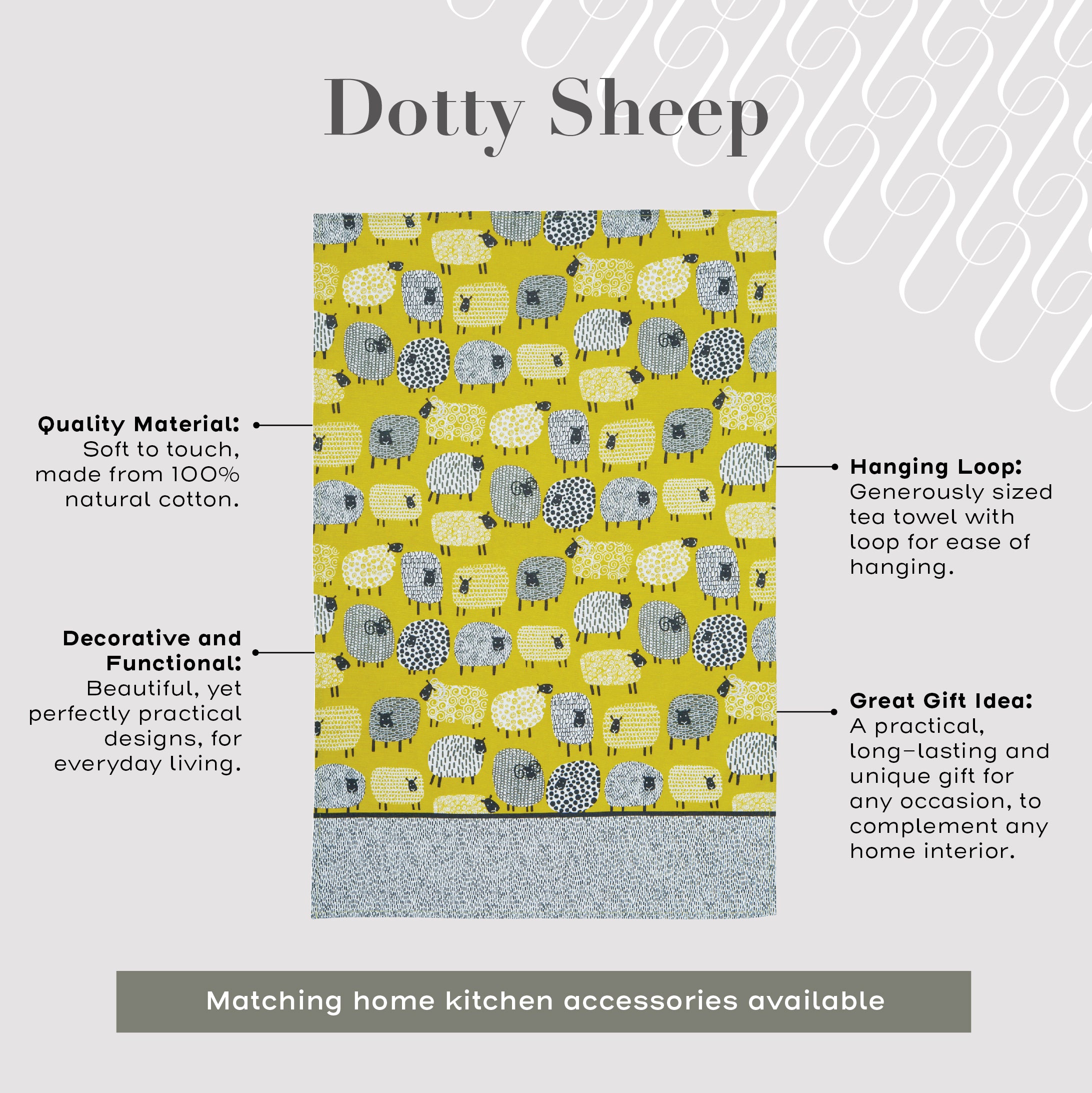 Ulster Weavers Cotton Tea Towel - Dotty Sheep (100% Cotton, Yellow) - Tea Towel - Ulster Weavers