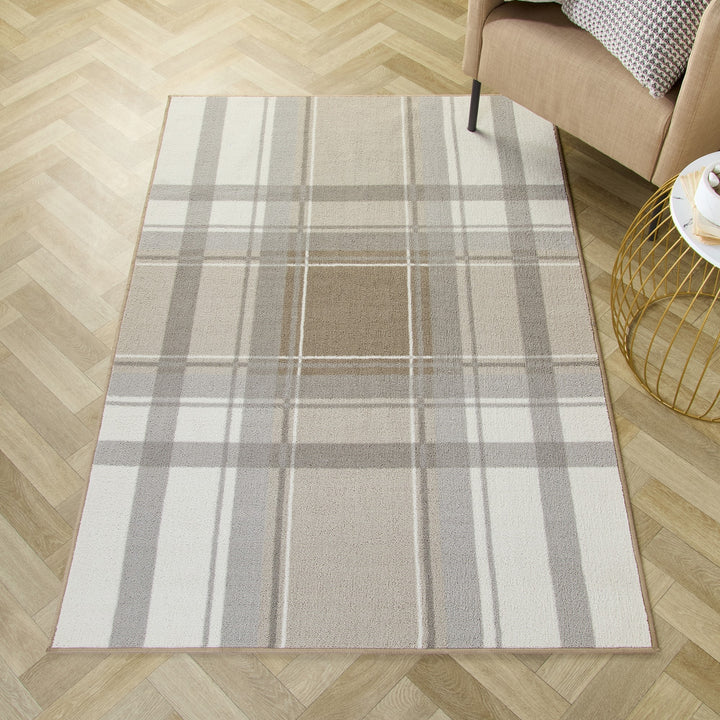 Balmoral Check Washable Rug by Fusion in Natural 120 x 180cm