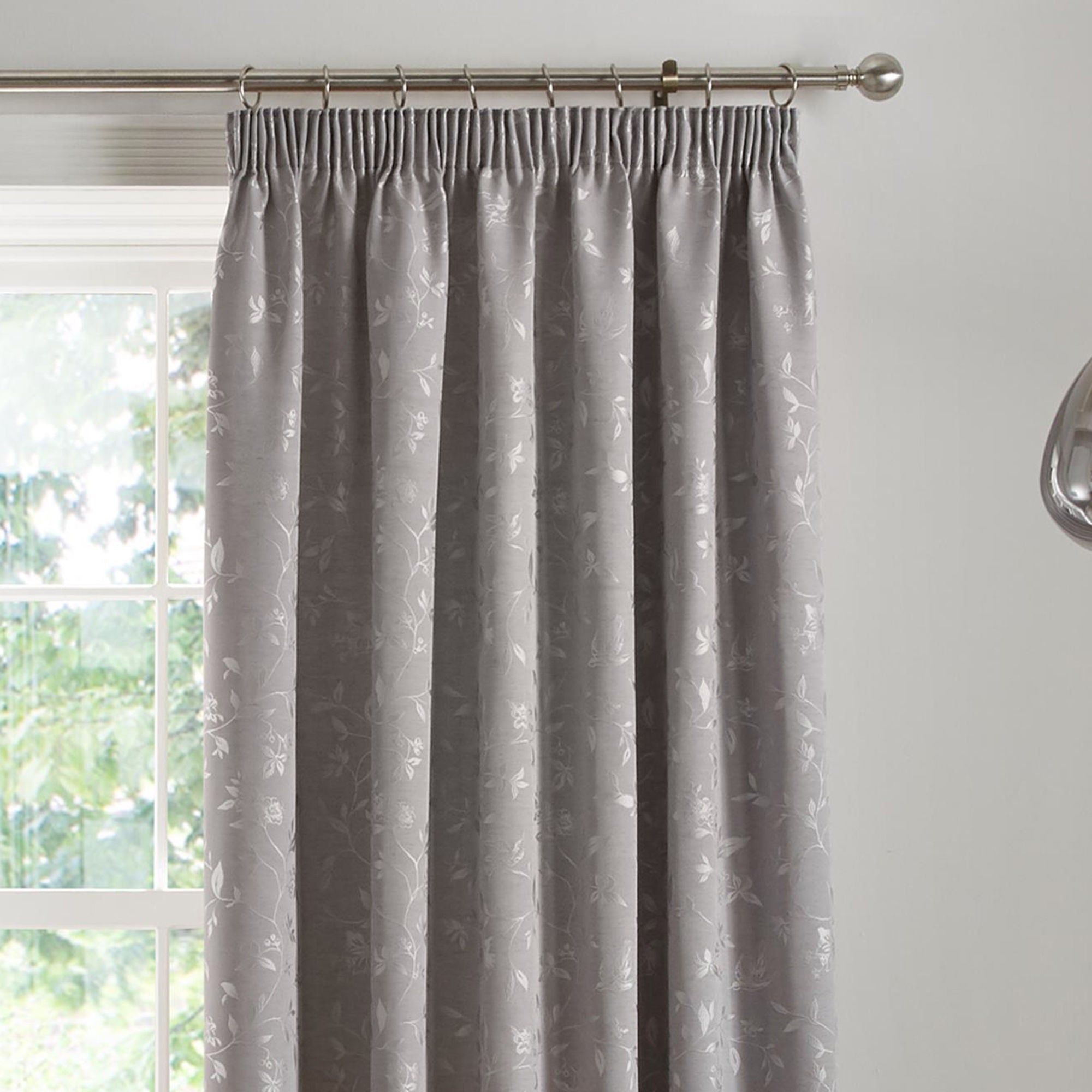 Bird Trail Pair of Pencil Pleat Curtains by Curtina in Grey - Pair of Pencil Pleat Curtains - Curtina