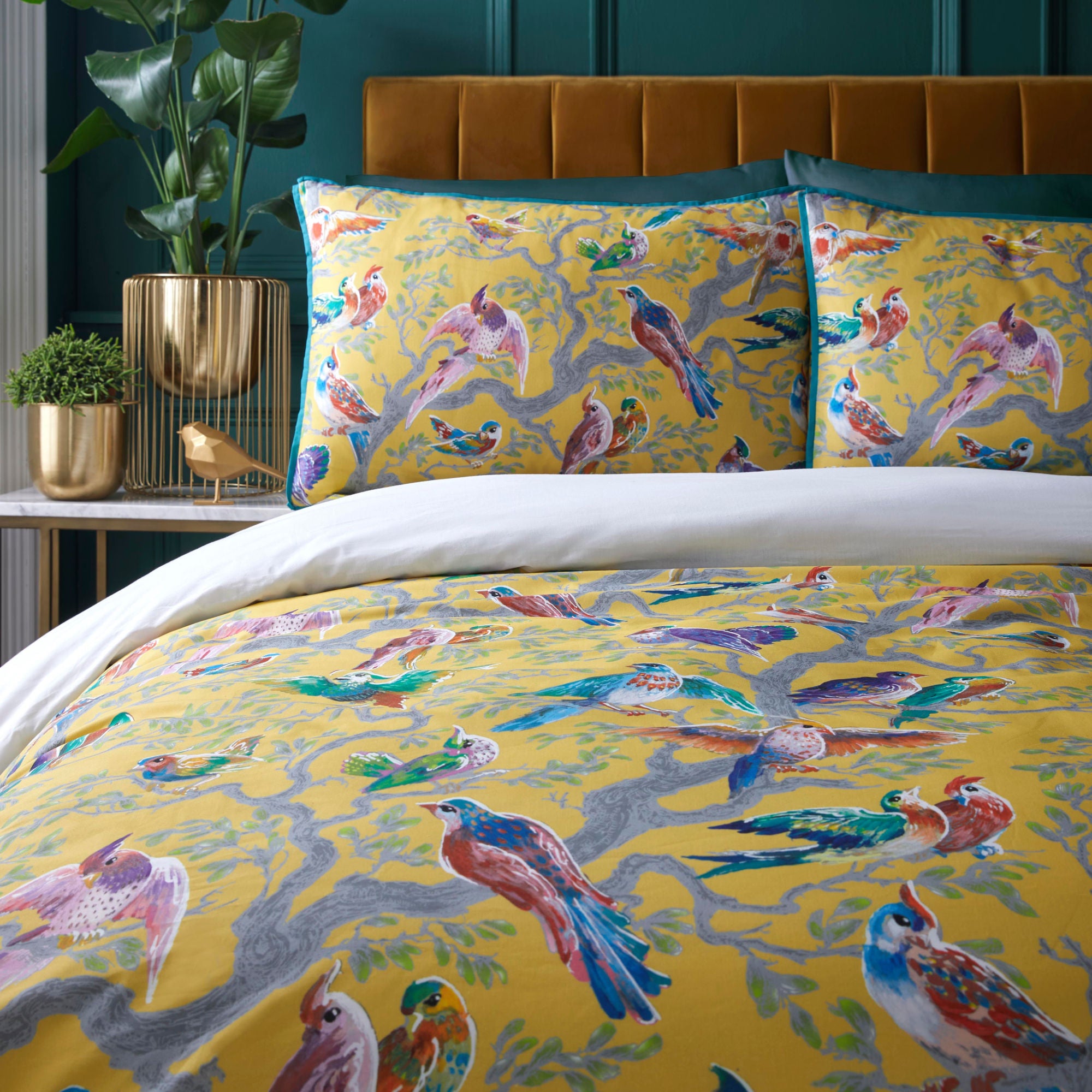 Birdity Absurdity Duvet Cover Set by Laurence Llewelyn-Bowen in Yellow - Duvet Cover Set - Laurence Llewelyn-Bowen