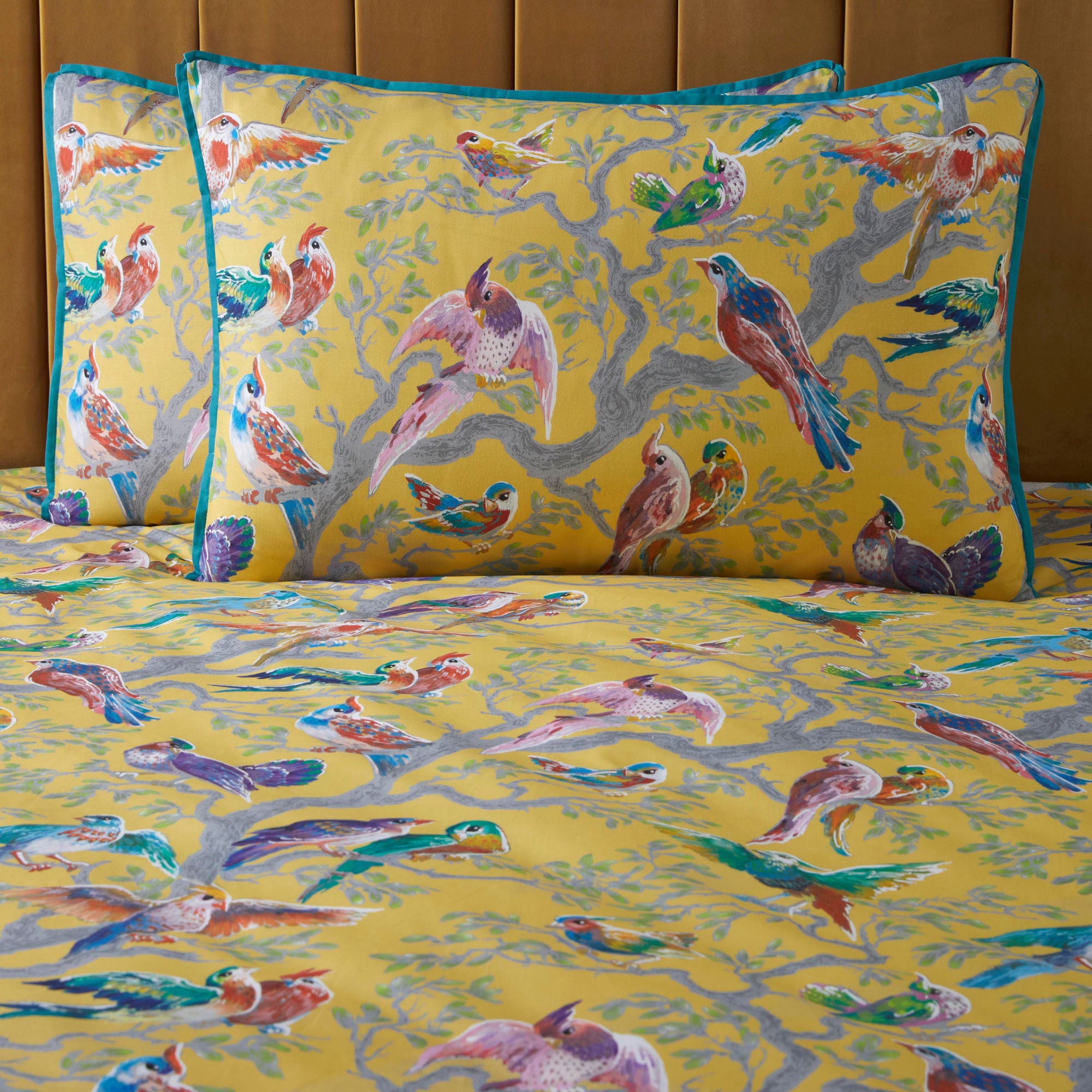 Birdity Absurdity Duvet Cover Set by Laurence Llewelyn-Bowen in Yellow - Duvet Cover Set - Laurence Llewelyn-Bowen