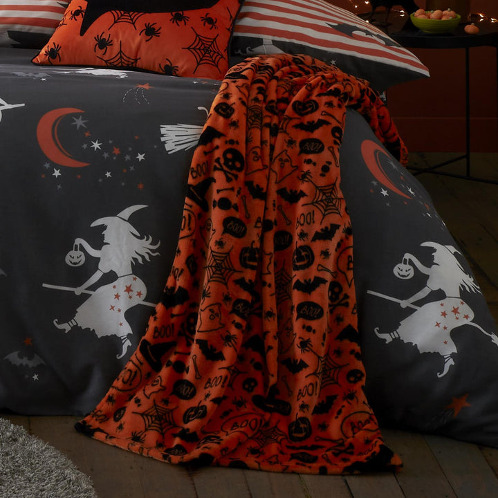 Halloween Boo Throw by Bedlam in Orange 120 x 150cm