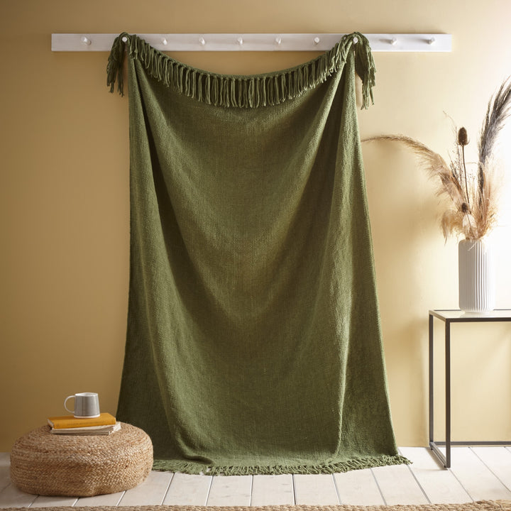 Chenille Throw Bedspread by Appletree Loft in Green 130cm x 180cm