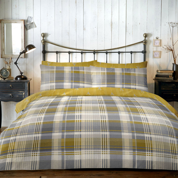 Connolly Check Duvet Cover Set by Dreams & Drapes Lodge in Ochre - Duvet Cover Set - Dreams & Drapes Lodge