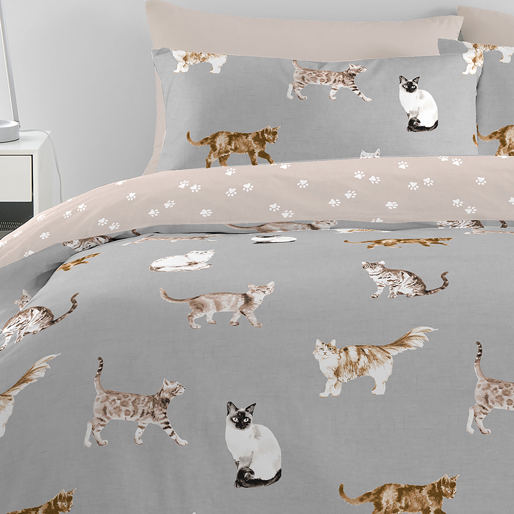 Cats Duvet Cover Set by Fusion in Grey - Duvet Cover Set - Fusion