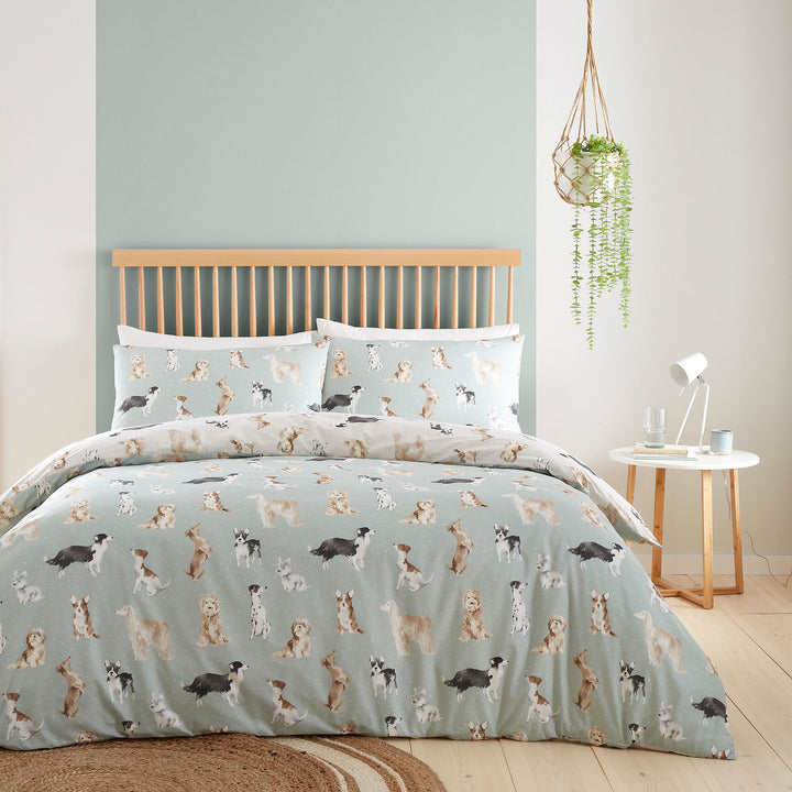 Cute Dogs Duvet Cover Set by Fusion in Duck Egg Ulster Weavers