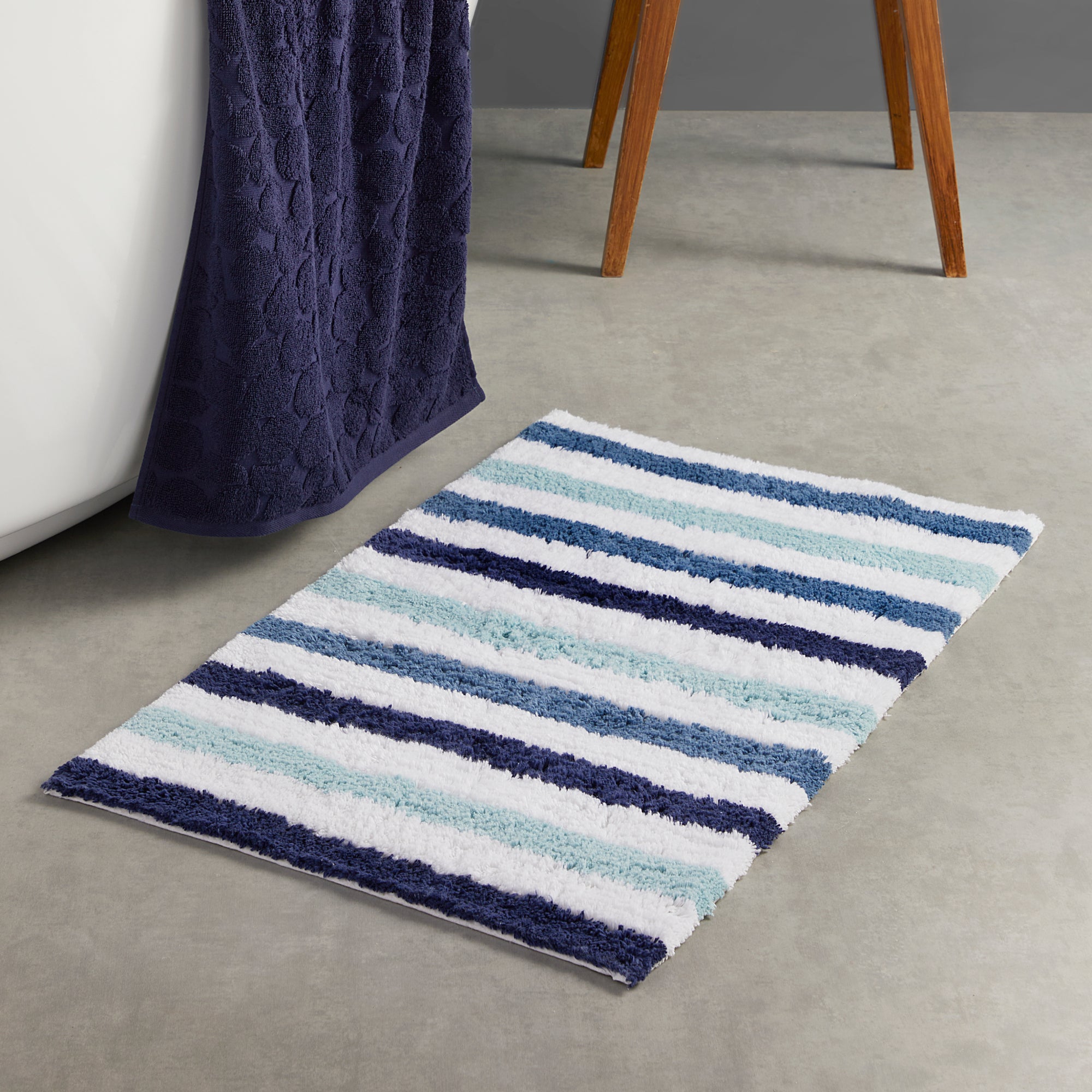 Carlson Stripe Bath Mat by Fusion Bathroom in Blue 50 x 80cm - Bath Mat - Fusion Bathroom