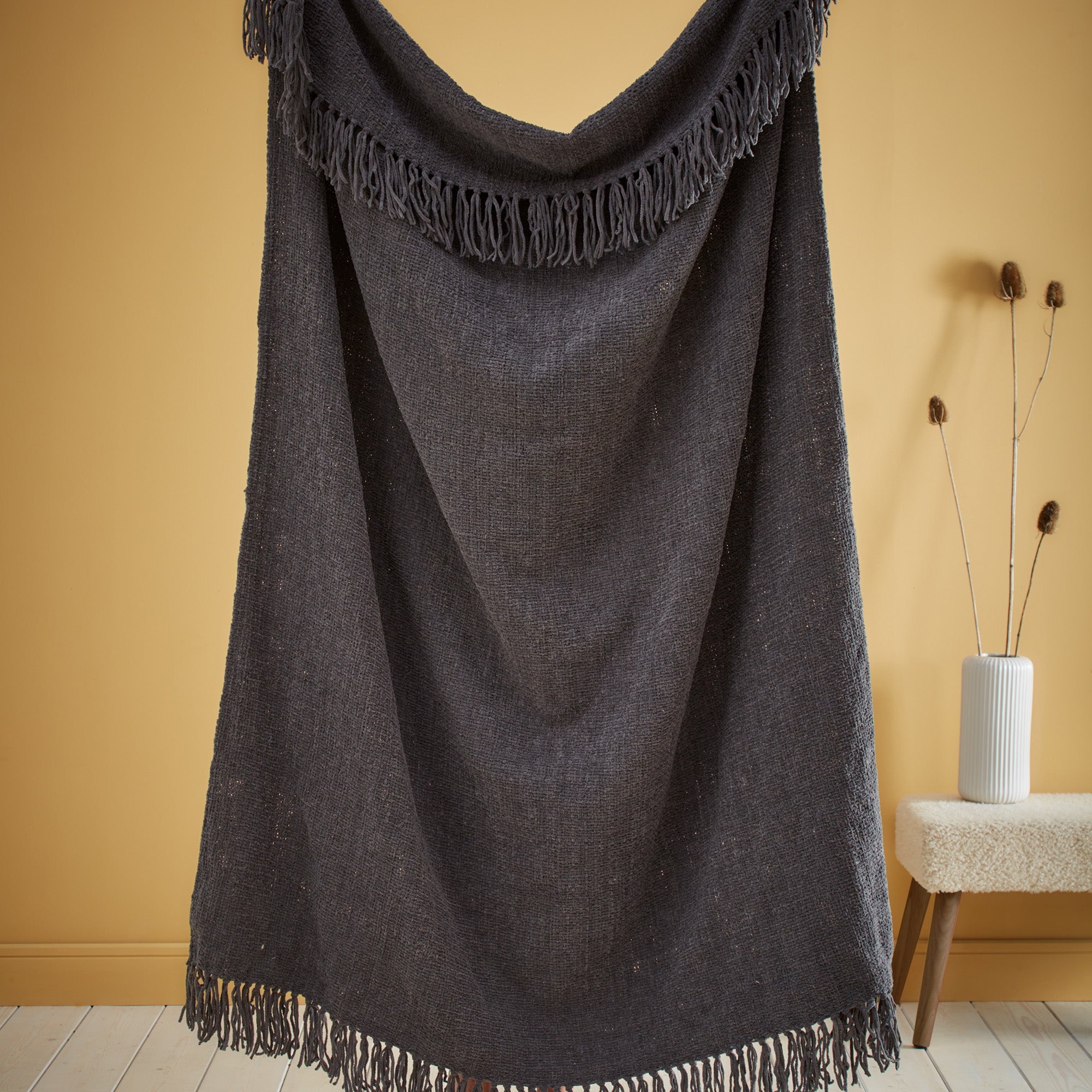 Chenille Throw by Appletree Loft in Charcoal 130 x 180cm - Throw - Appletree Loft