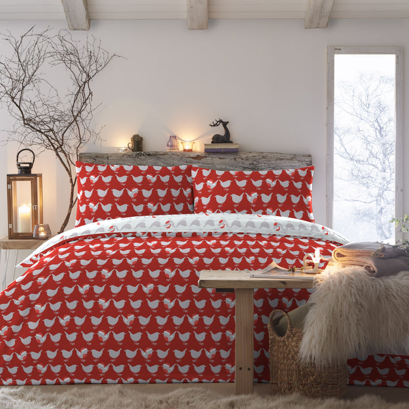 Geo Robin Duvet Cover Set by Fusion Christmas in Red – Ulster Weavers