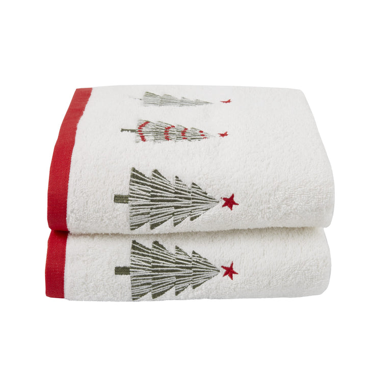 Christmas Trees Hand Towel (2 pack) by Fusion Christmas in White 50 x 90cm - Hand Towel (2 pack) - Fusion Christmas