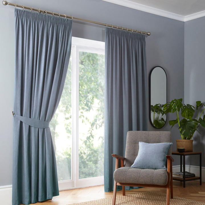 Dijon Pair of Pencil Pleat Curtains by Fusion in Light Blue - Pair of Pencil Pleat Curtains - Fusion