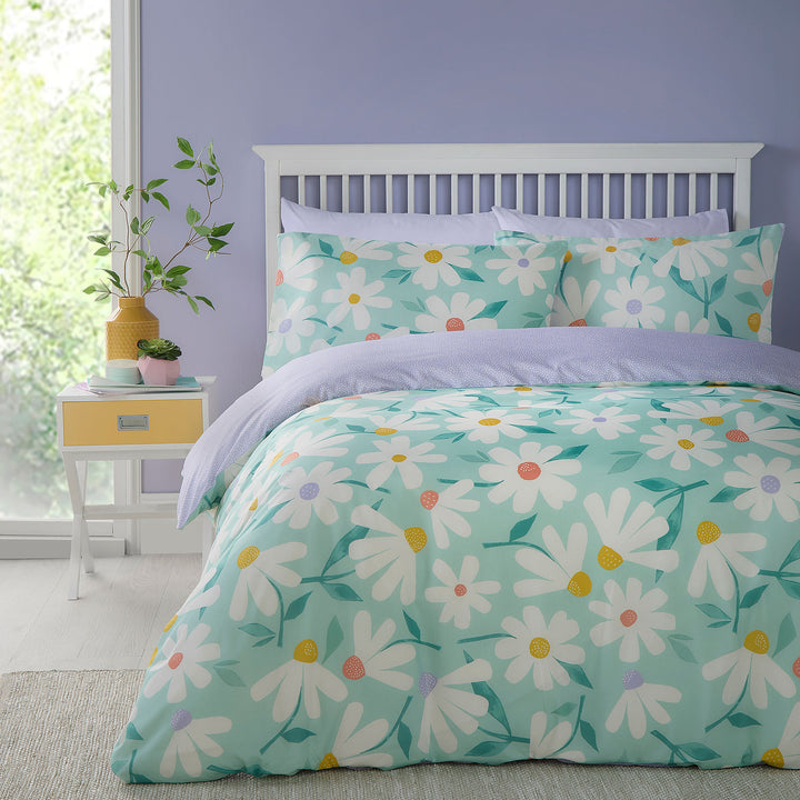 Daisy Duvet Cover Set by Fusion in Duck Egg