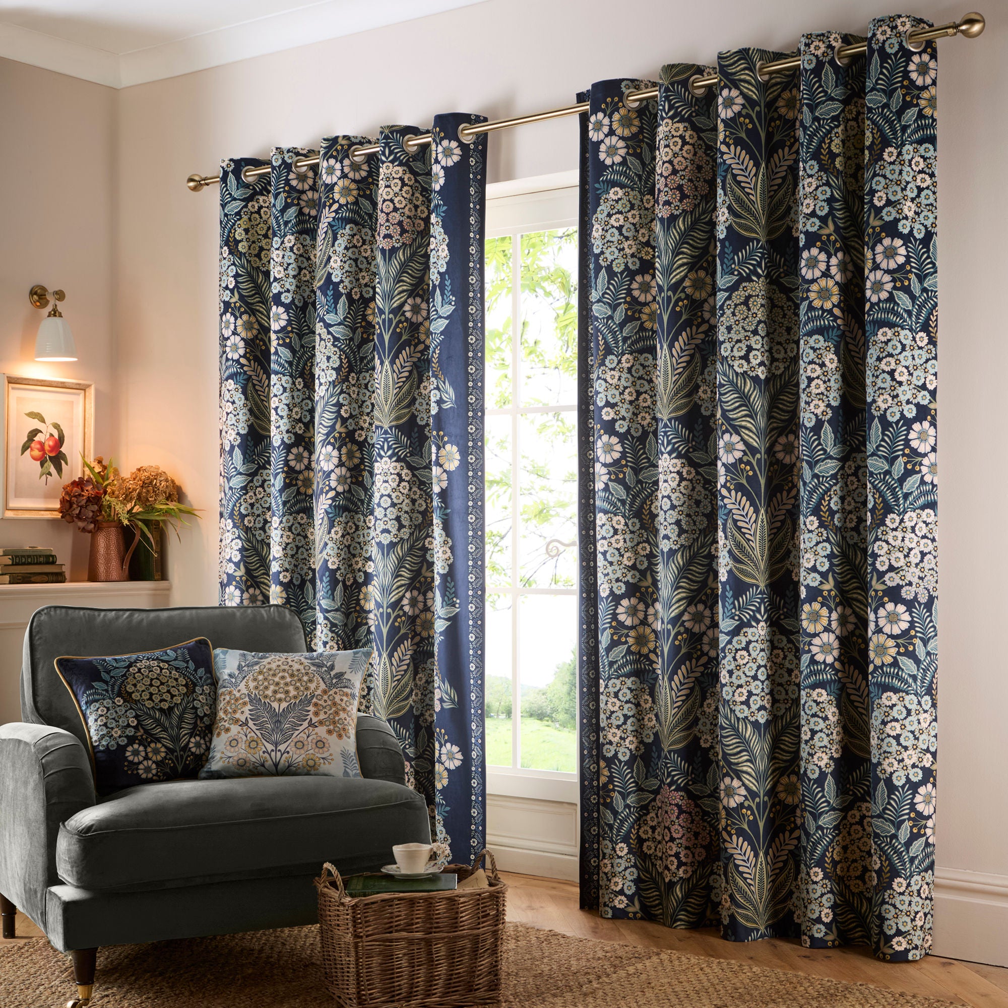 Evelina Pair of Eyelet Curtains by Appletree Heritage in Navy - Pair of Eyelet Curtains - Appletree Heritage