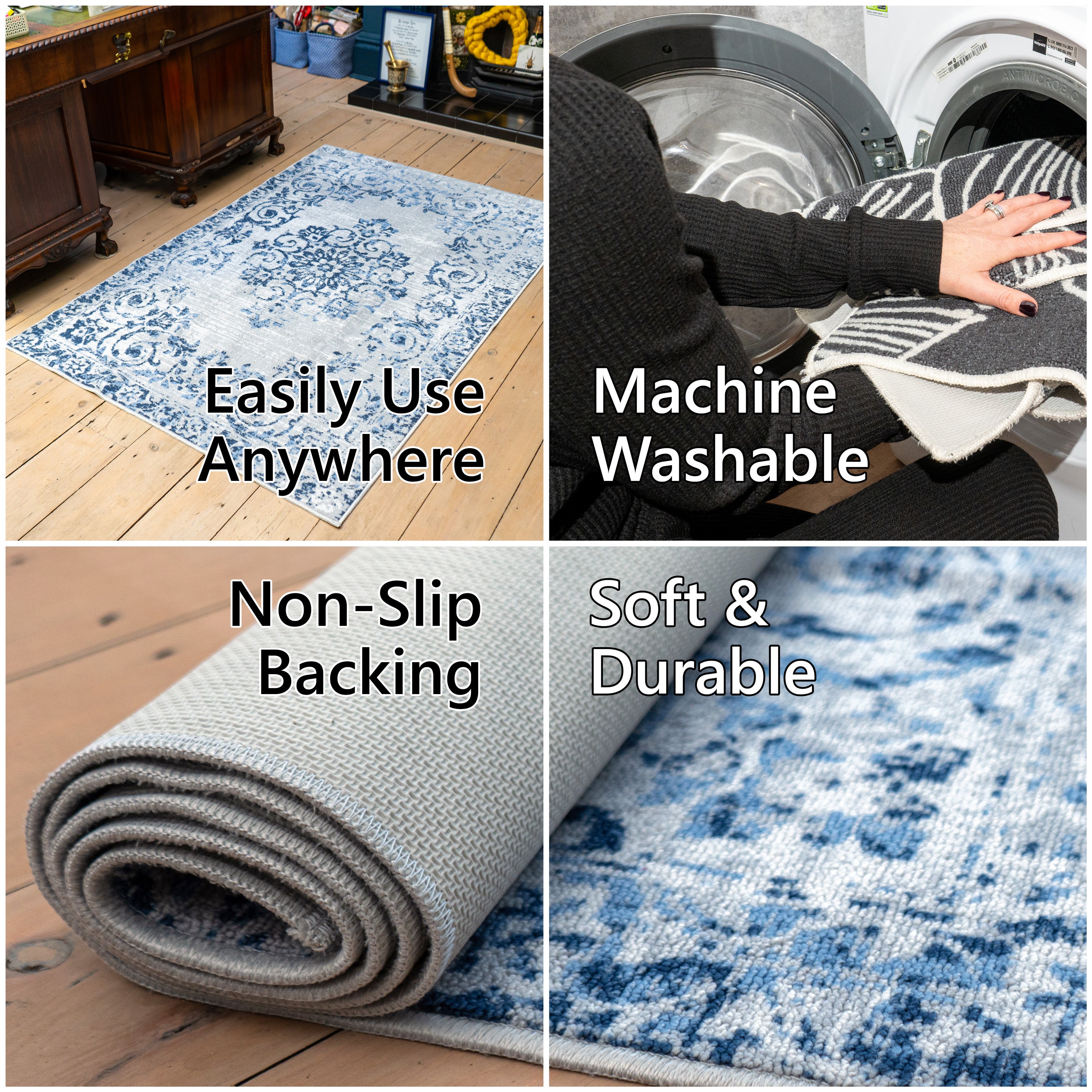 Faraday Washable Rug by Dreams & Drapes Design in Blue 120 x 180cm - Washable Rug - Dreams & Drapes Design