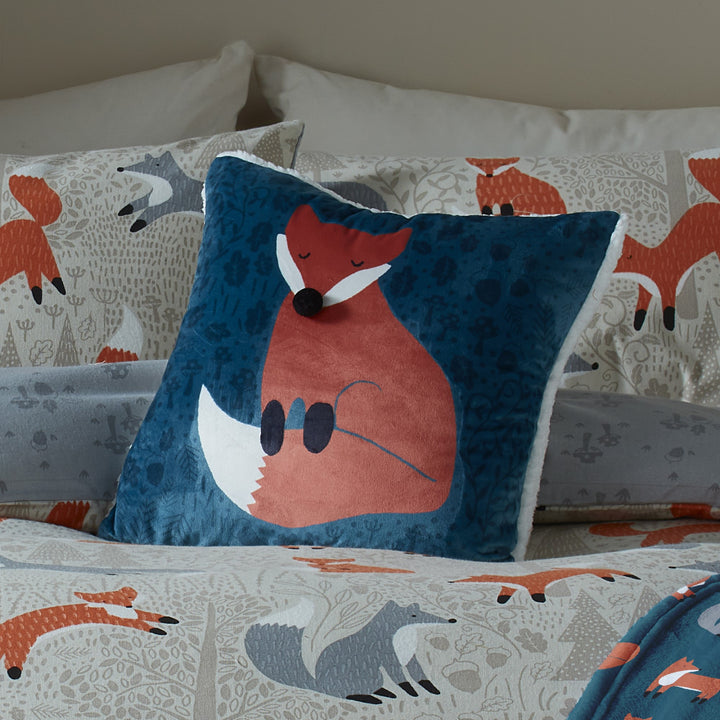 Foraging Fox Cushion by Fusion Snug in Teal 43 x 43cm