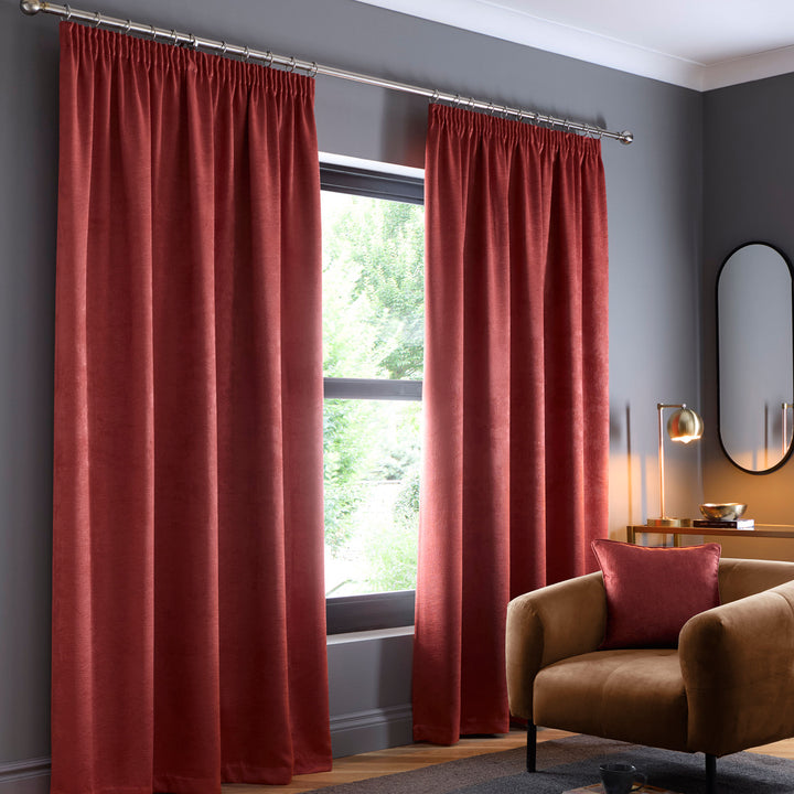 Galaxy Pair of Pencil Pleat Curtains by Fusion in Terracotta - Pair of Pencil Pleat Curtains - Fusion