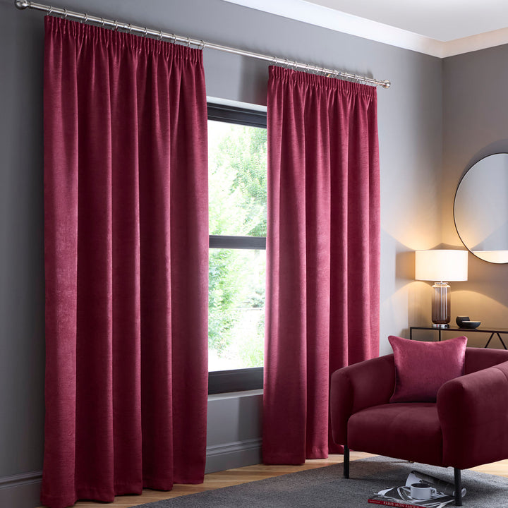 Galaxy Pair of Pencil Pleat Curtains by Fusion in Wine - Pair of Pencil Pleat Curtains - Fusion