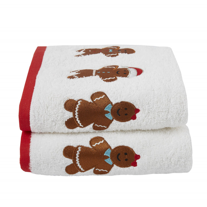 Gingerbread Hand Towel (2 pack) by Fusion Christmas in White 50 x 90cm - Hand Towel (2 pack) - Fusion Christmas