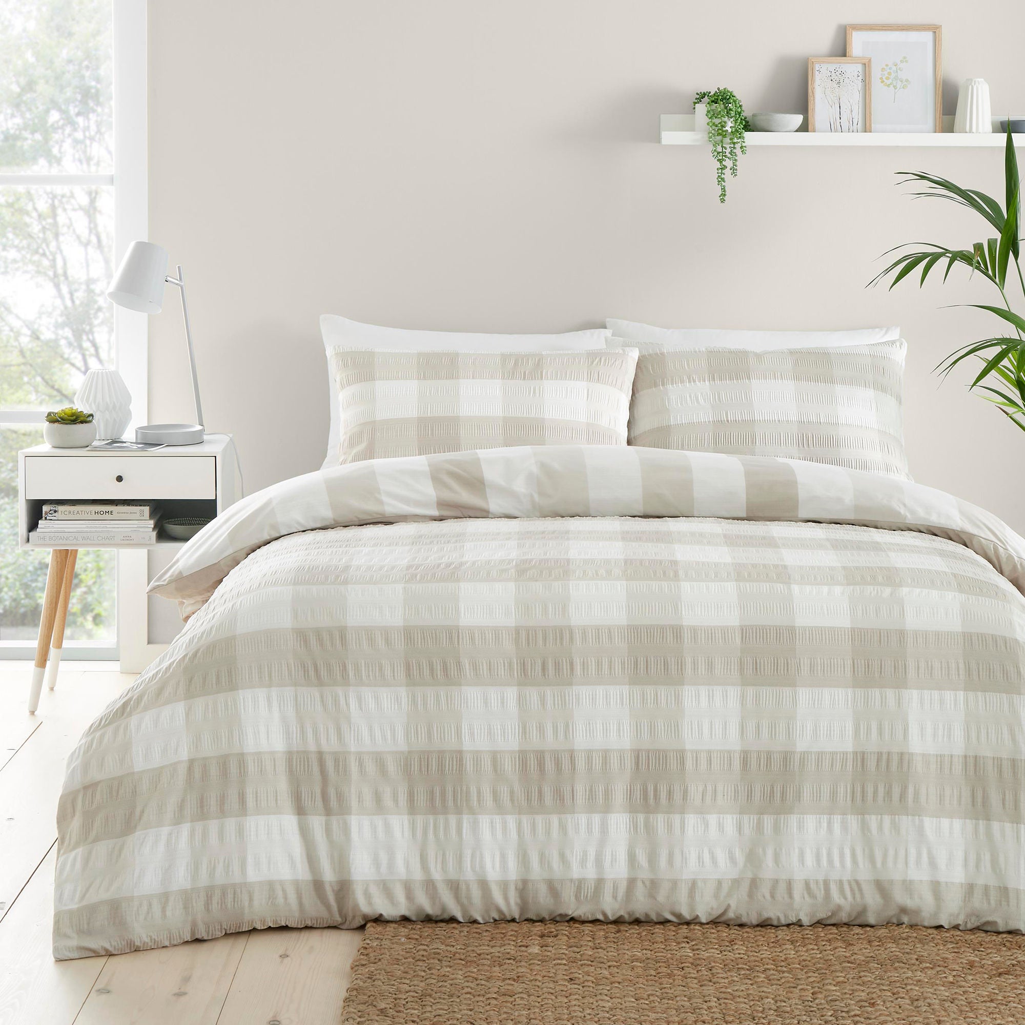 Seersucker Gingham Duvet Cover Set by Fusion in Natural - Duvet Cover Set - Fusion