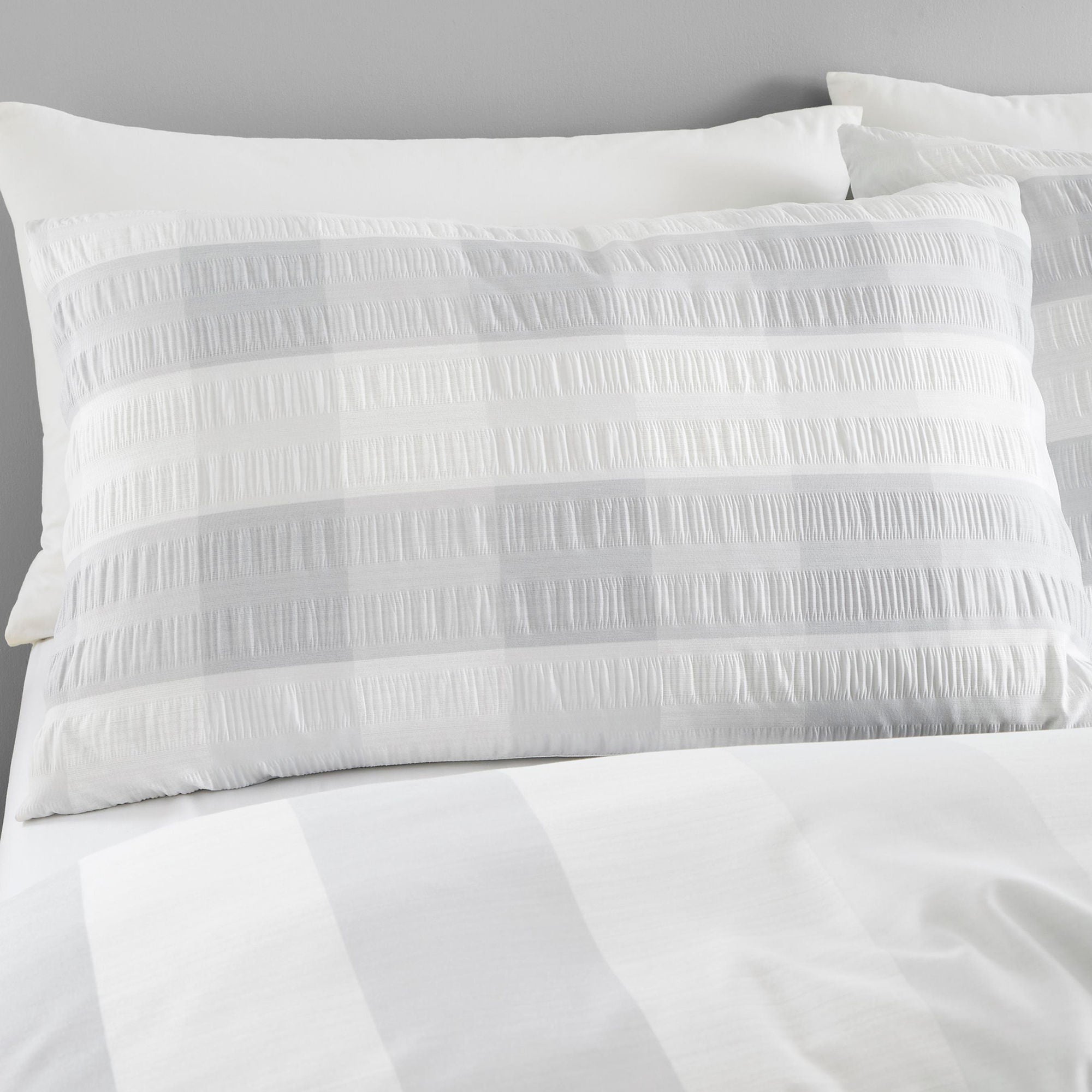 Seersucker Gingham Duvet Cover Set by Fusion in Silver - Duvet Cover Set - Fusion