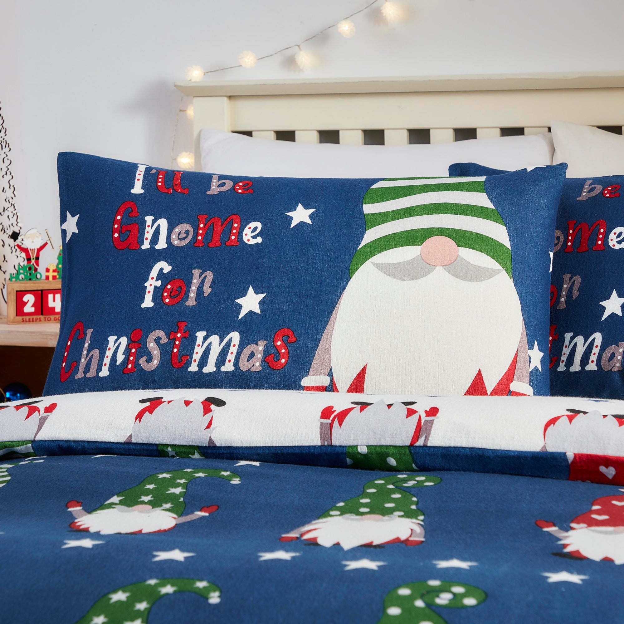 Gnome For Christmas Duvet Cover Set by Fusion Christmas in Navy - Duvet Cover Set - Fusion Christmas