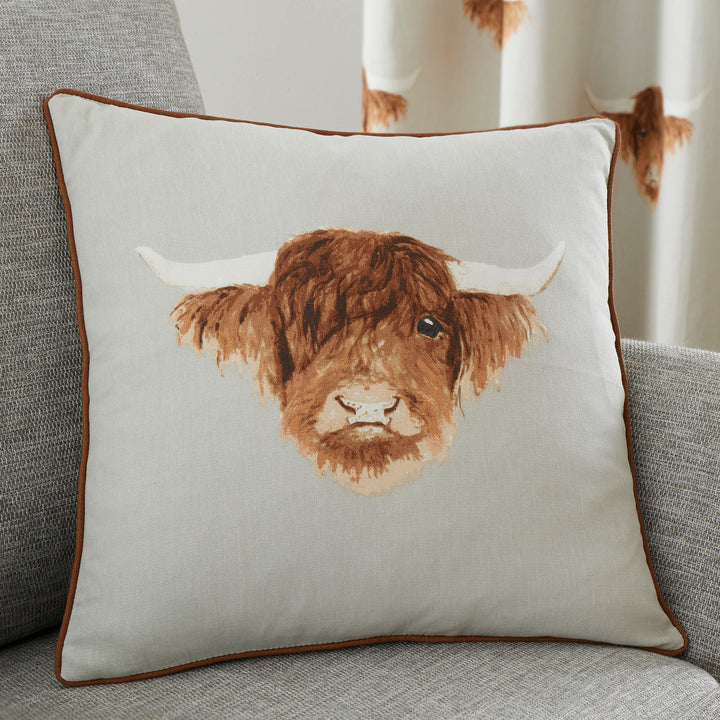 Highland Cow Cushion by Fusion in Natural 43 x 43cm - Cushion - Fusion