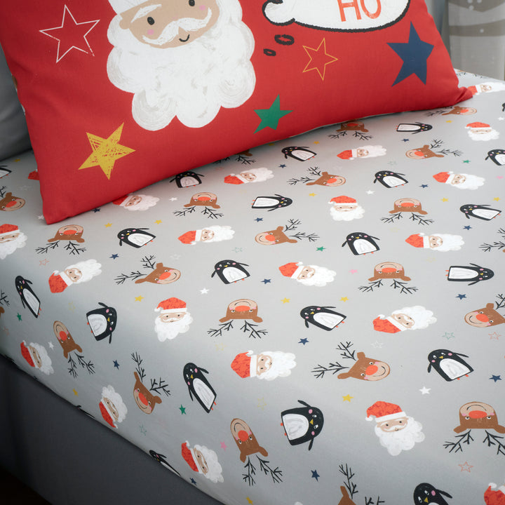 Ho Ho Ho 25cm Fitted Bed Sheet by Bedlam in Red Single - 25cm Fitted Bed Sheet - Bedlam