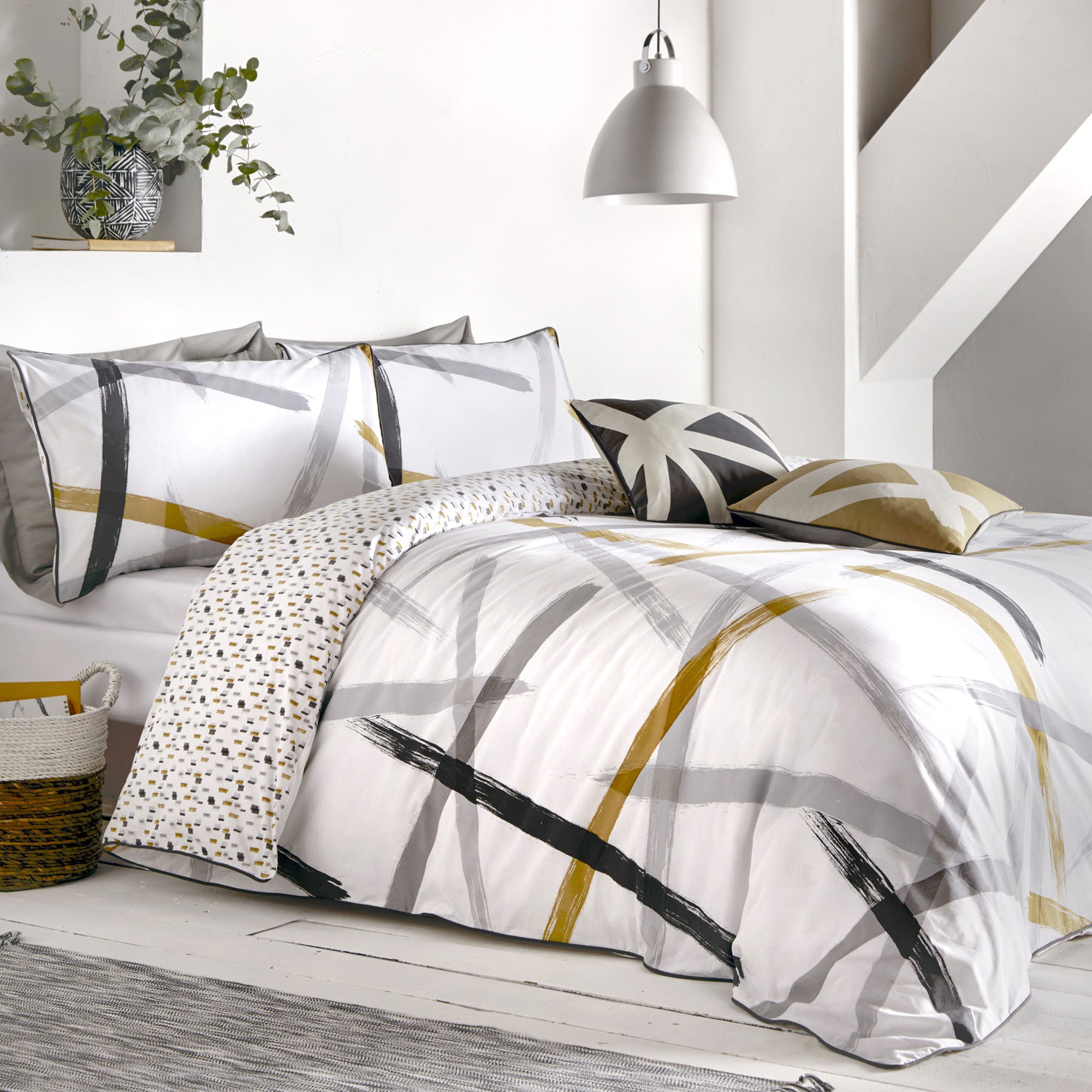 Leda Duvet Cover Set by Appletree Style in Grey & Ochre - Duvet Cover Set - Appletree Style