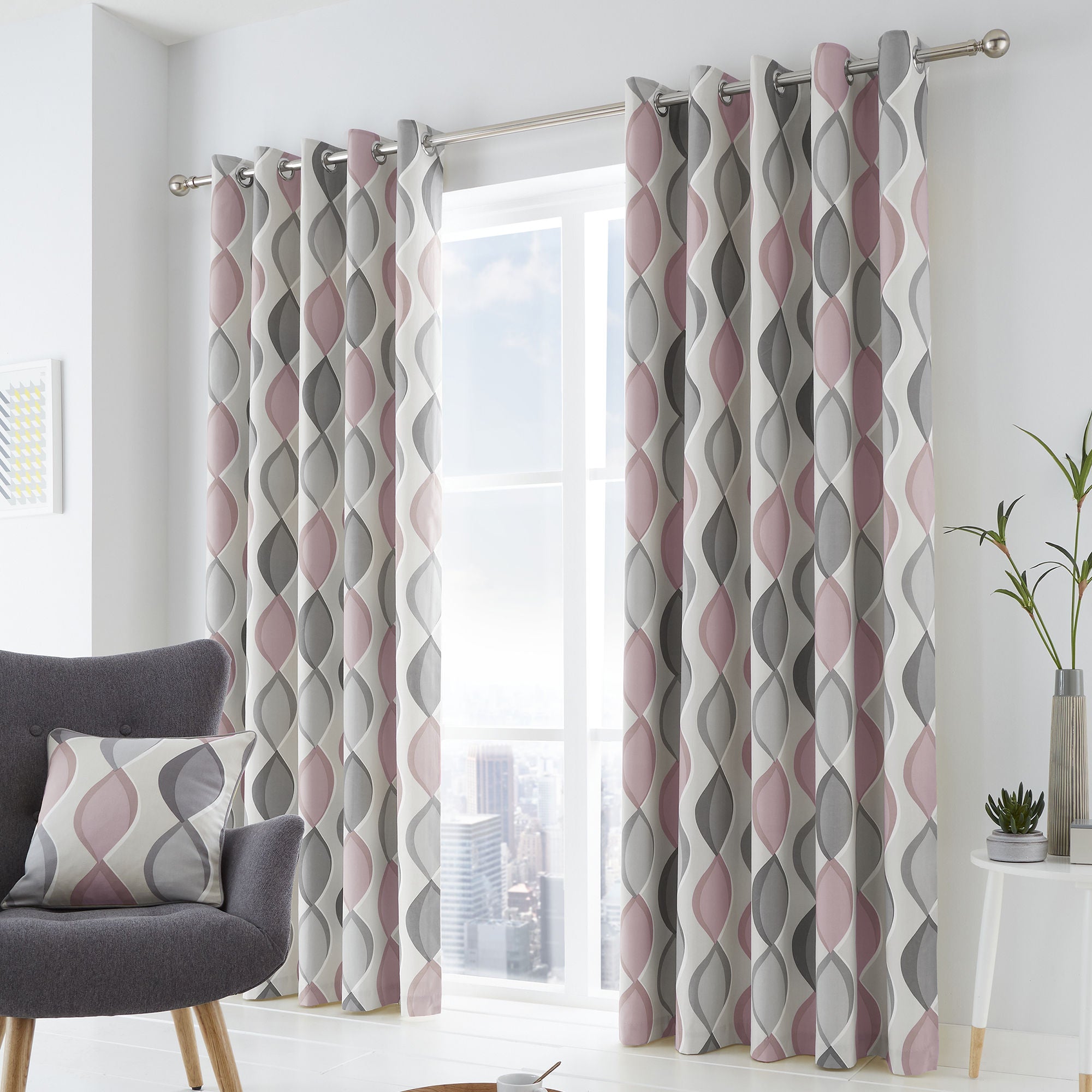 Lennox Pair of Eyelet Curtains by Fusion in Blush - Pair of Eyelet Curtains - Fusion