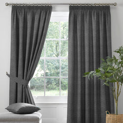 Pembrey Pair of Pencil Pleat Curtains With Tie-Backs by Dreams & Drapes in Charcoal - Pair of Pencil Pleat Curtains With Tie-Backs - Dreams & Drapes Curtains
