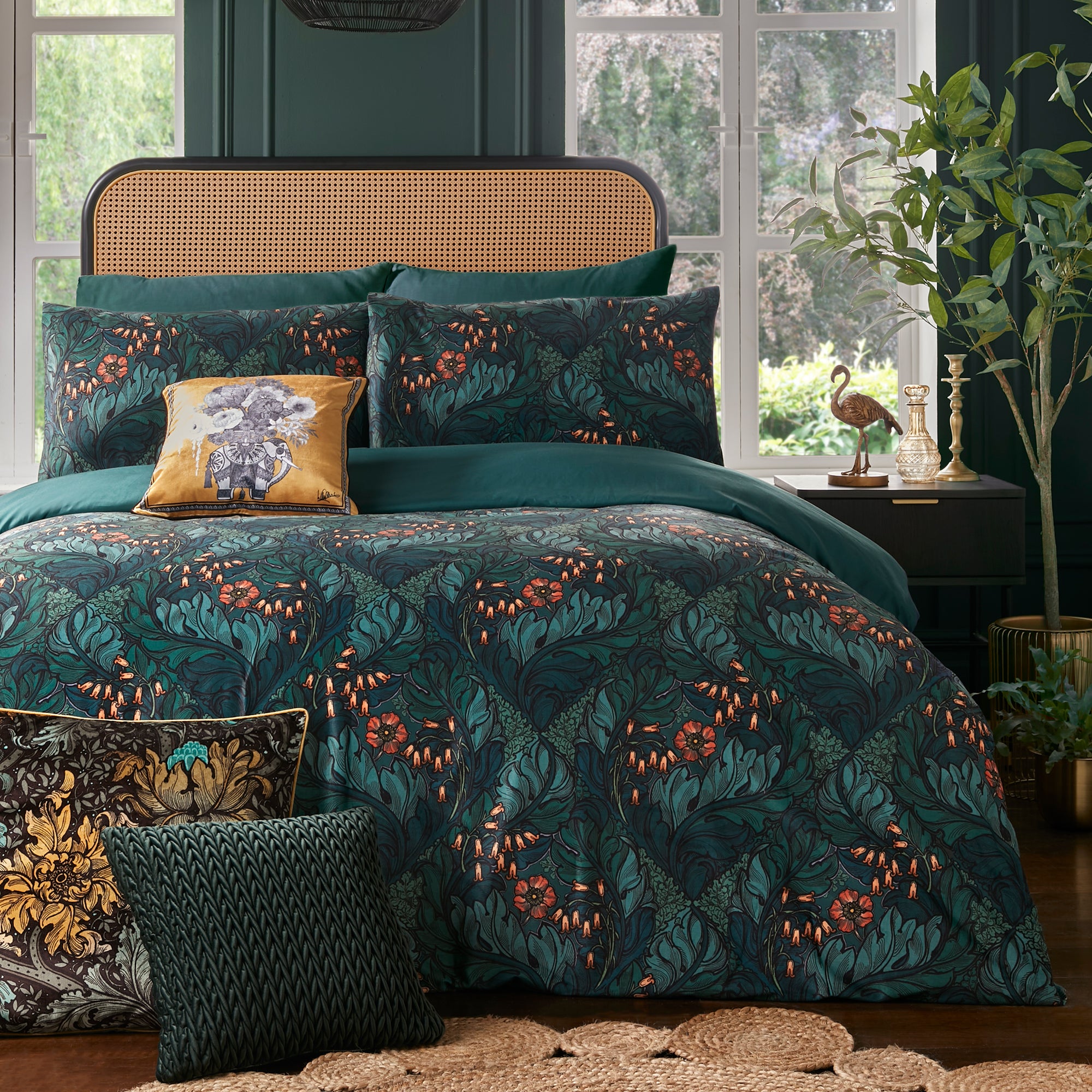 Rambleicious Duvet Cover Set by Laurence Llewelyn-Bowen in Bottle Green - Duvet Cover Set - Laurence Llewelyn-Bowen