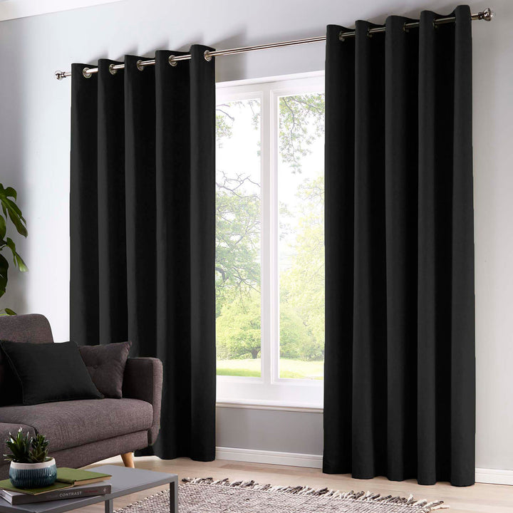 Sorbonne Pair of Eyelet Curtains by Fusion in Black - Pair of Eyelet Curtains - Fusion