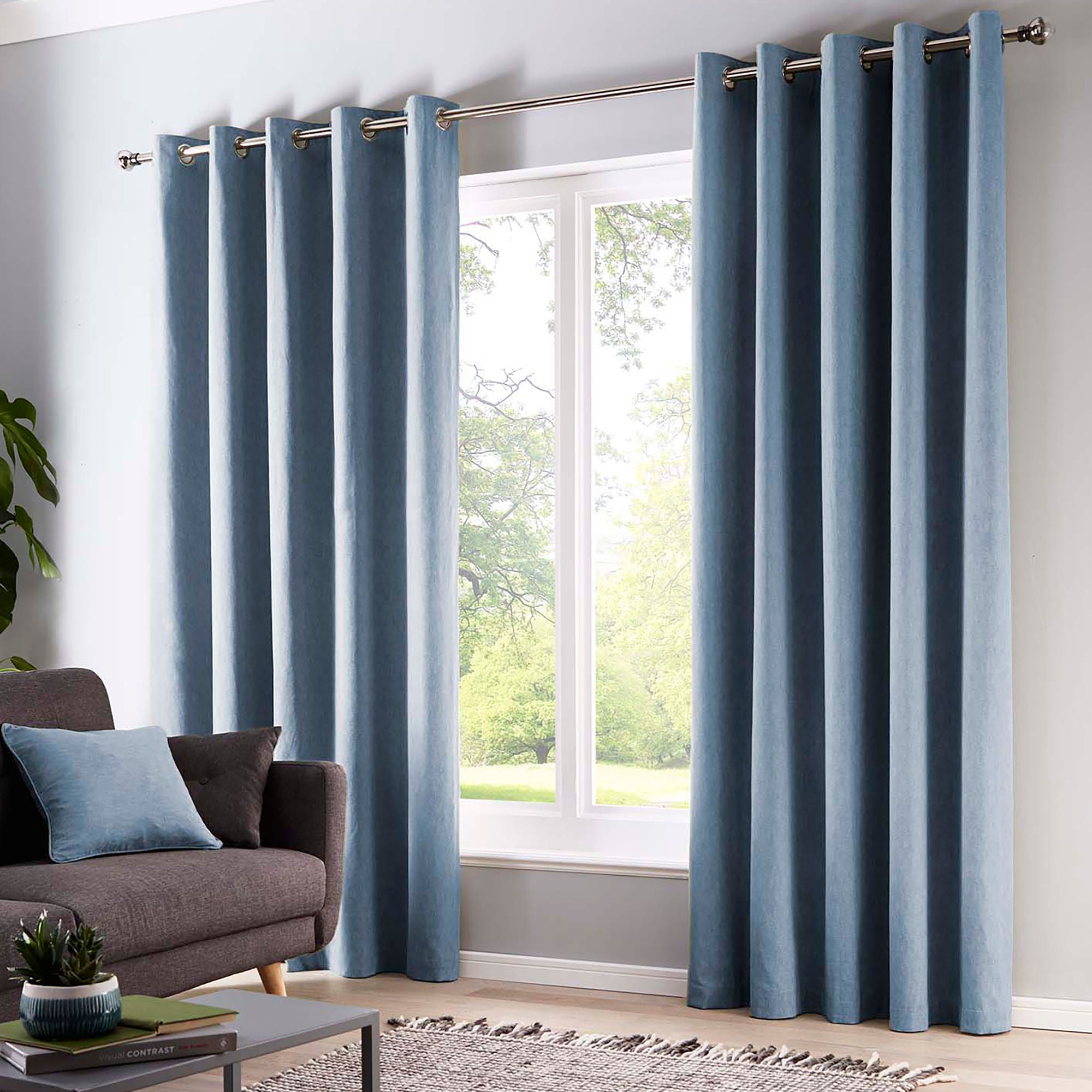 Sorbonne Pair of Eyelet Curtains by Fusion in Light Blue - Pair of Eyelet Curtains - Fusion