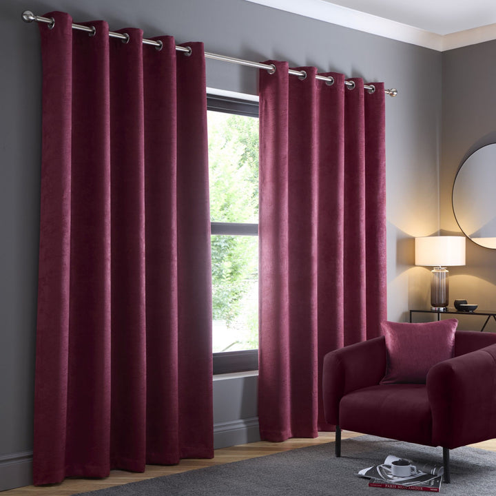 Strata Pair of Eyelet Curtains by Fusion in Wine - Pair of Eyelet Curtains - Fusion