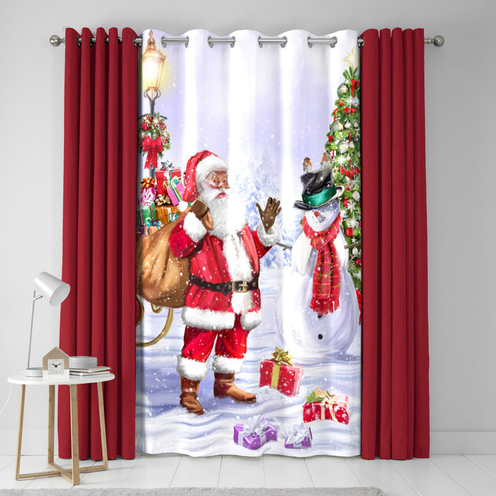 Santa & Snowy Eyelet Single Panel Door Curtain by Fusion in Multi - Eyelet Single Panel Door Curtain - Fusion