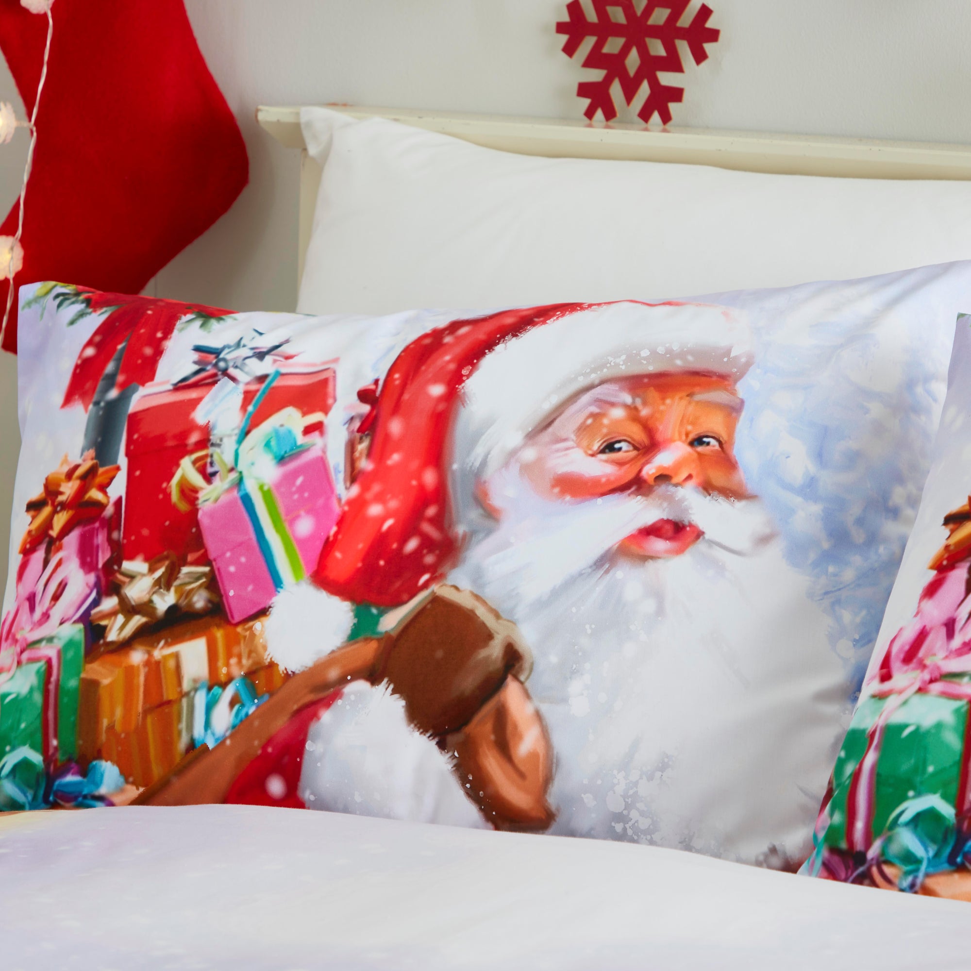 Santa & Snowy Duvet Cover Set by Fusion Christmas in Multi King - Duvet Cover Set - Fusion Christmas