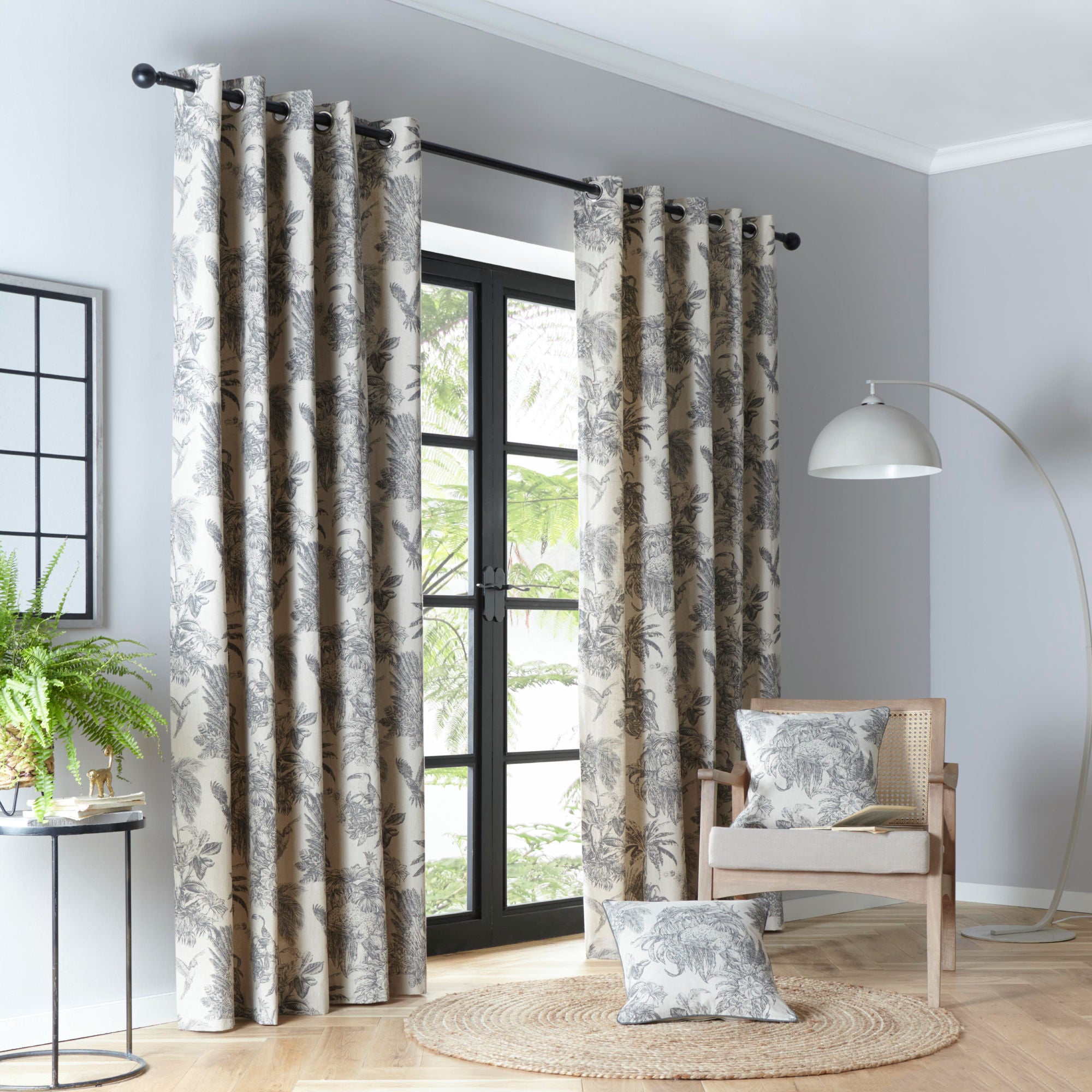 Saranda Pair of Eyelet Curtains by Fusion in Charcoal - Pair of Eyelet Curtains - Fusion