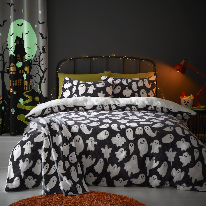 Spooky Ghosts Duvet Cover Set by Bedlam in Grey Double - Duvet Cover Set - Bedlam