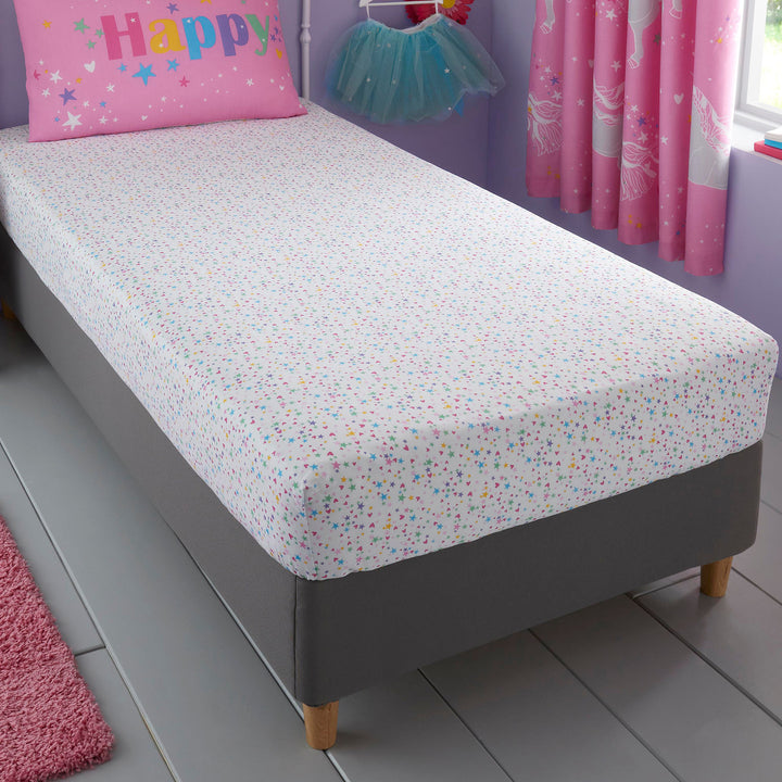Unicorn Glow 25cm Fitted Bed Sheet by Bedlam in Pink - 25cm Fitted Bed Sheet - Bedlam