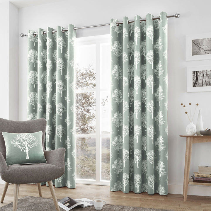 Woodland Trees Pair of Eyelet Curtains by Fusion in Duck Egg - Pair of Eyelet Curtains - Fusion