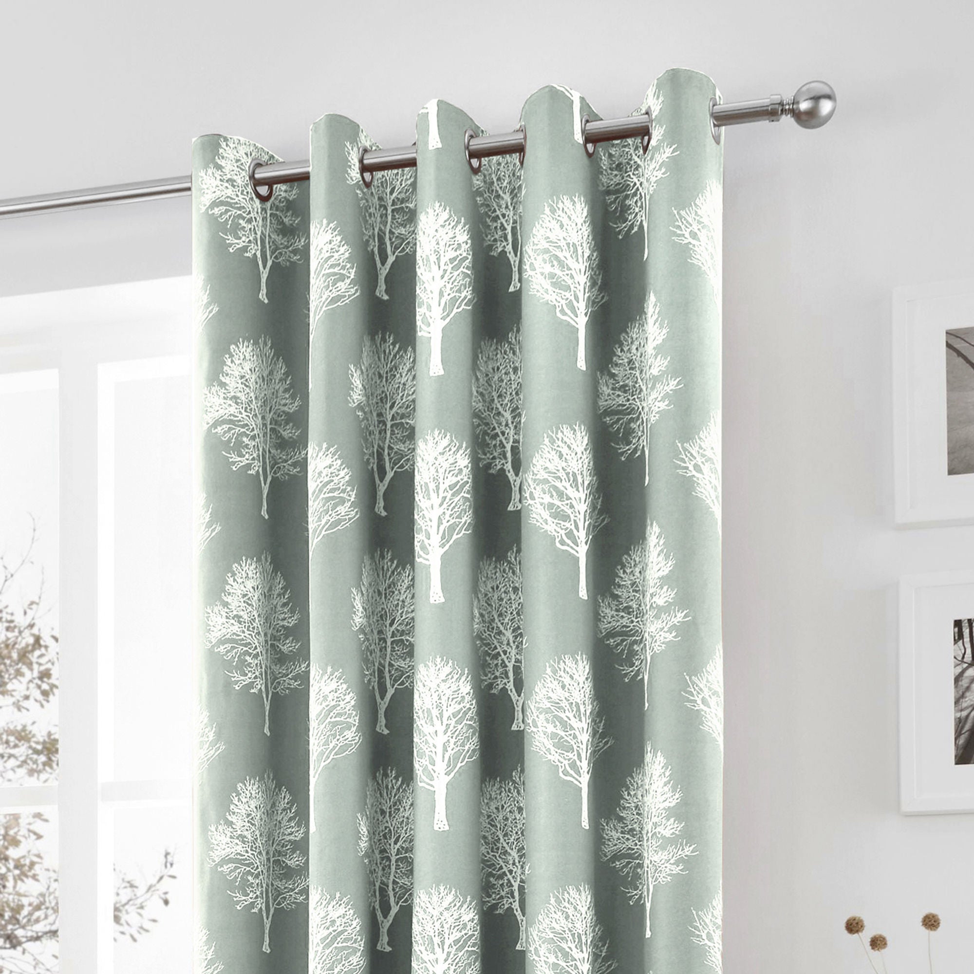 Woodland Trees Pair of Eyelet Curtains by Fusion in Duck Egg - Pair of Eyelet Curtains - Fusion