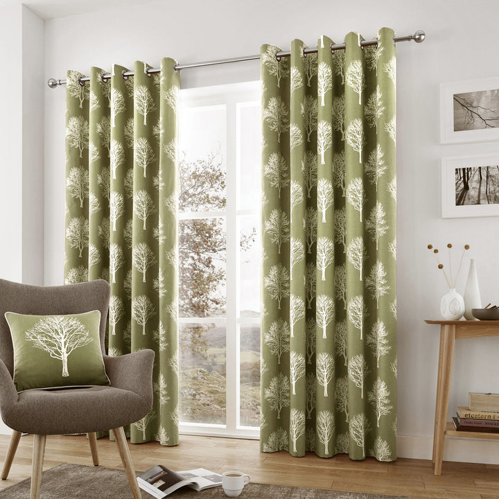 Woodland Trees Pair of Eyelet Curtains by Fusion in Green - Pair of Eyelet Curtains - Fusion
