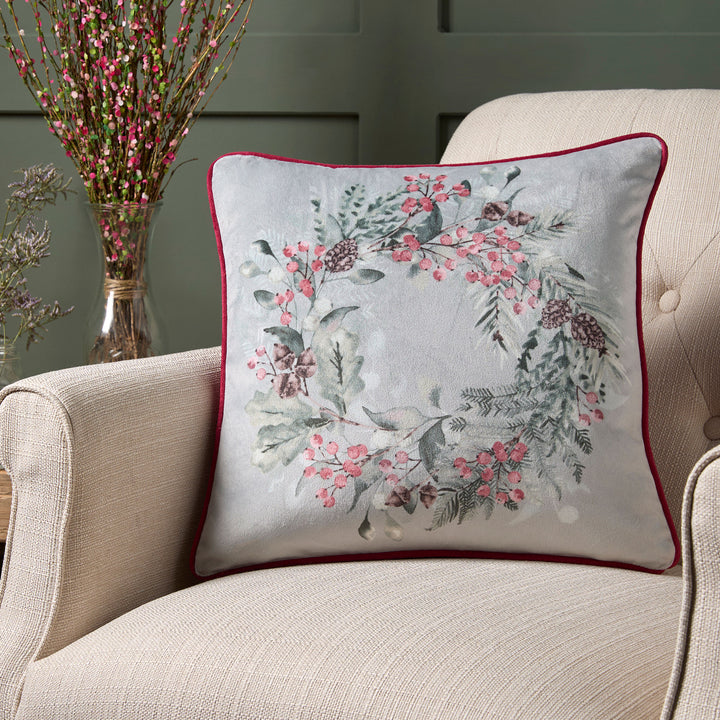 Winter Sprigs Cushion by Dreams & Drapes Lodge in Green 43 x 43cm - Cushion - Dreams & Drapes Lodge