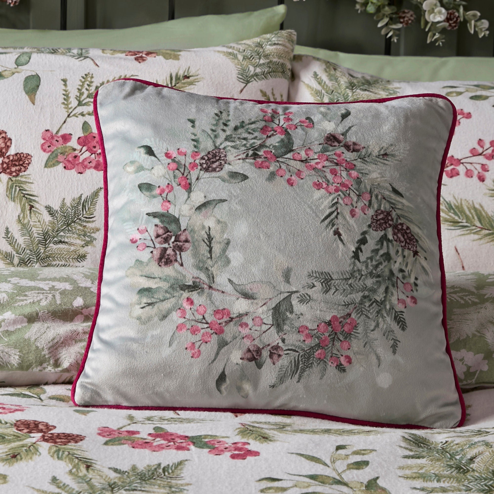 Winter Sprigs Cushion by Dreams & Drapes Lodge in Green 43 x 43cm - Cushion - Dreams & Drapes Lodge