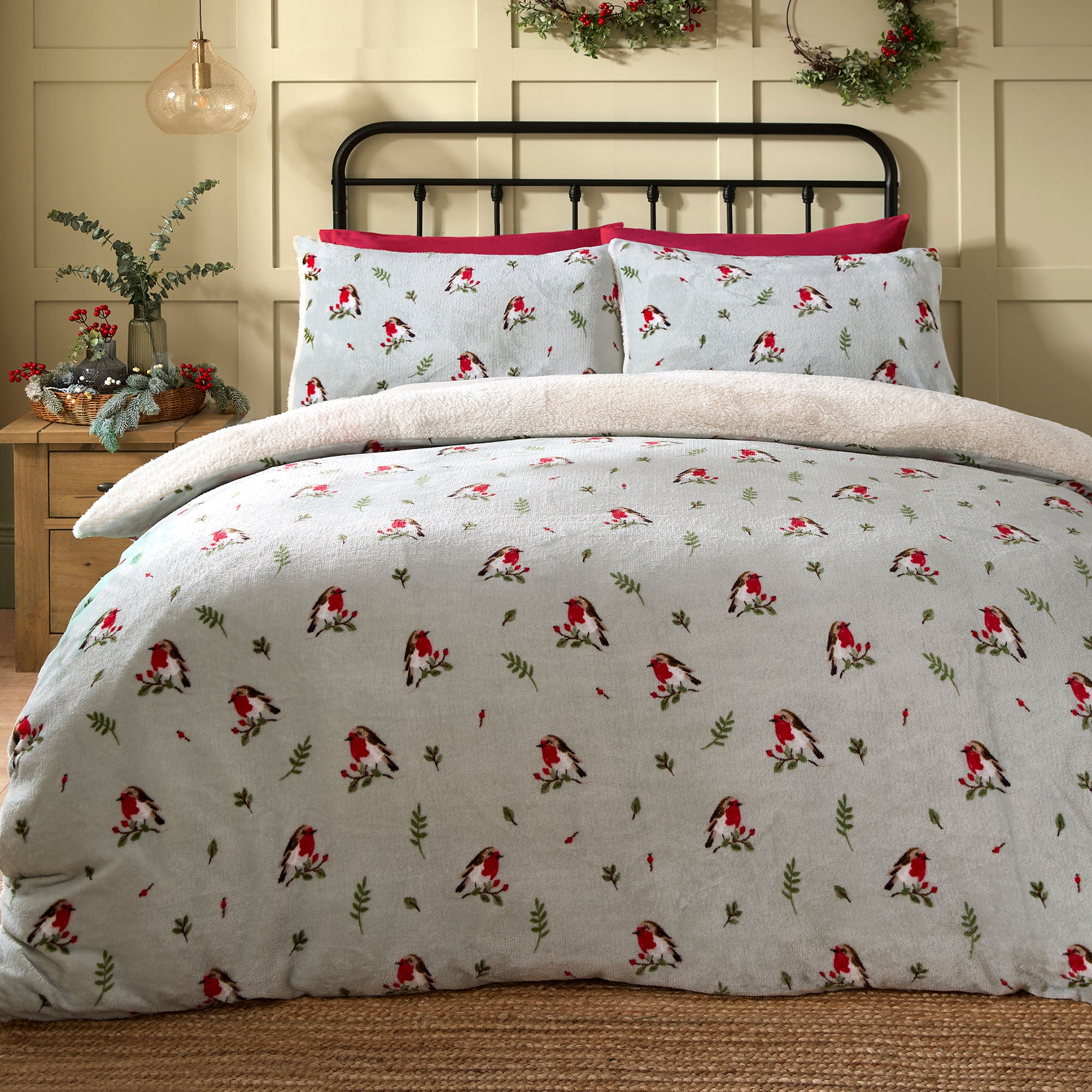 Winter Robin Duvet Cover Set by Dreams & Drapes Lodge in Duck Egg - Duvet Cover Set - Dreams & Drapes Lodge