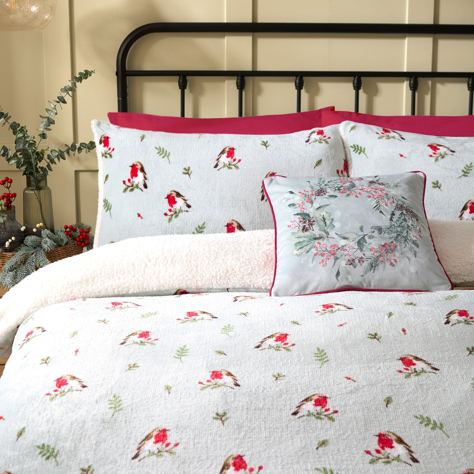 Winter Robin Duvet Cover Set by Dreams & Drapes Lodge in Duck Egg - Duvet Cover Set - Dreams & Drapes Lodge