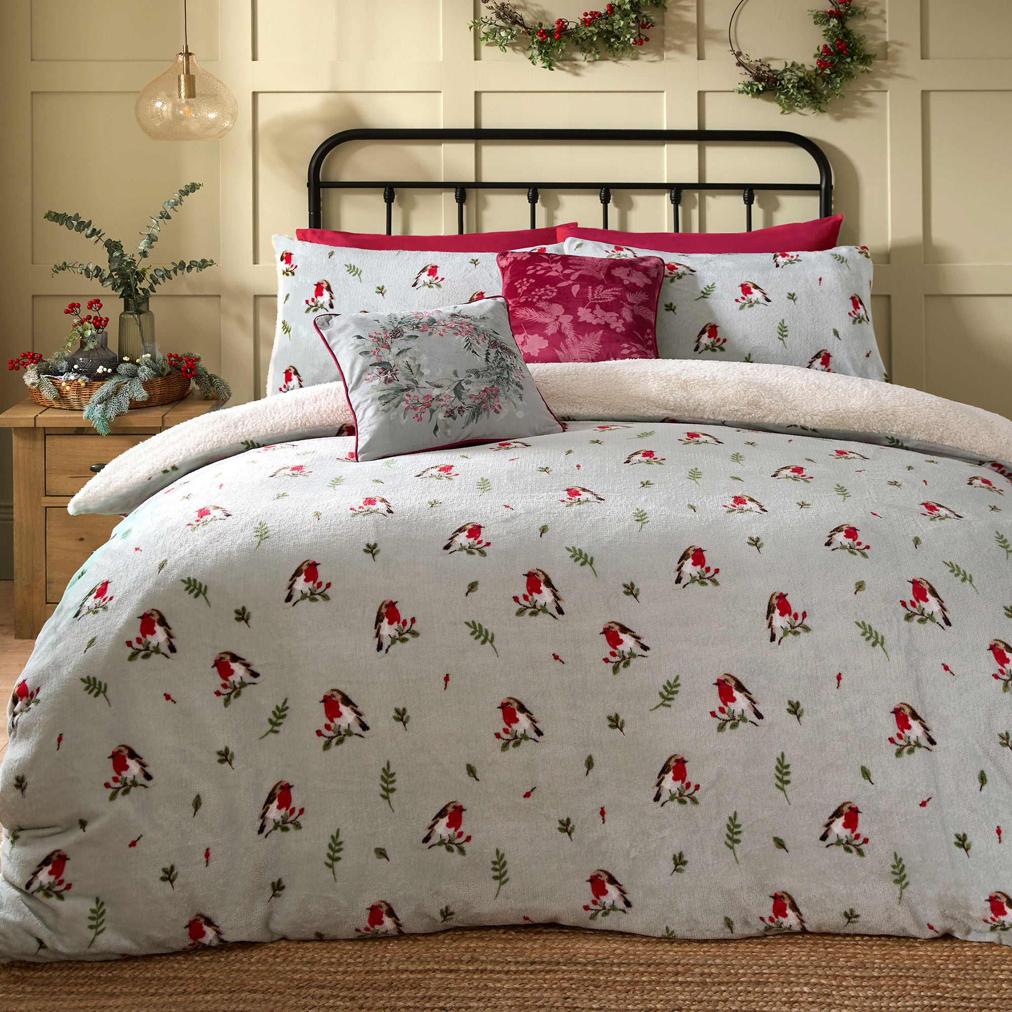 Winter Robin Duvet Cover Set by Dreams & Drapes Lodge in Duck Egg - Duvet Cover Set - Dreams & Drapes Lodge