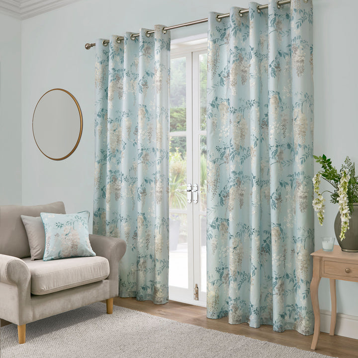 Wisteria Pair of Eyelet Curtains by Dreams & Drapes Curtains in Duck Egg - Pair of Eyelet Curtains - Dreams & Drapes Curtains