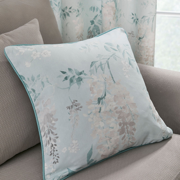Wisteria Cushion by Dreams & Drapes Curtains in Duck Egg 43 x 43cm - Cushion - Dreams & Drapes Curtains